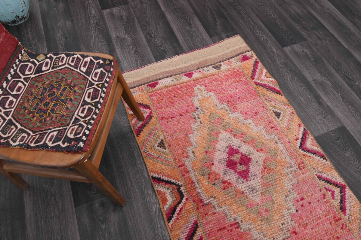 Antre ve koridor için oryantal desenli el dokuma vintage yolluk – 87x313 cm