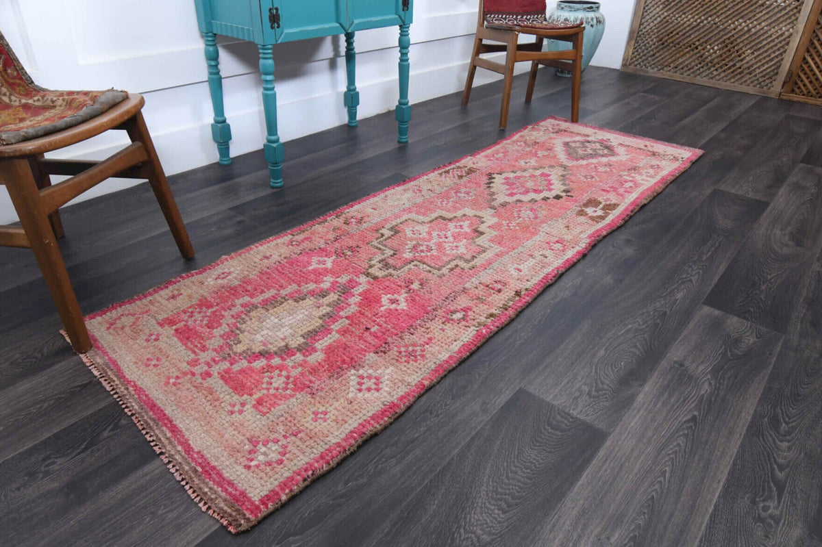 El yapımı vintage yolluk 79x249 cm oryantal desenli yün - yakın çekim doku detayı