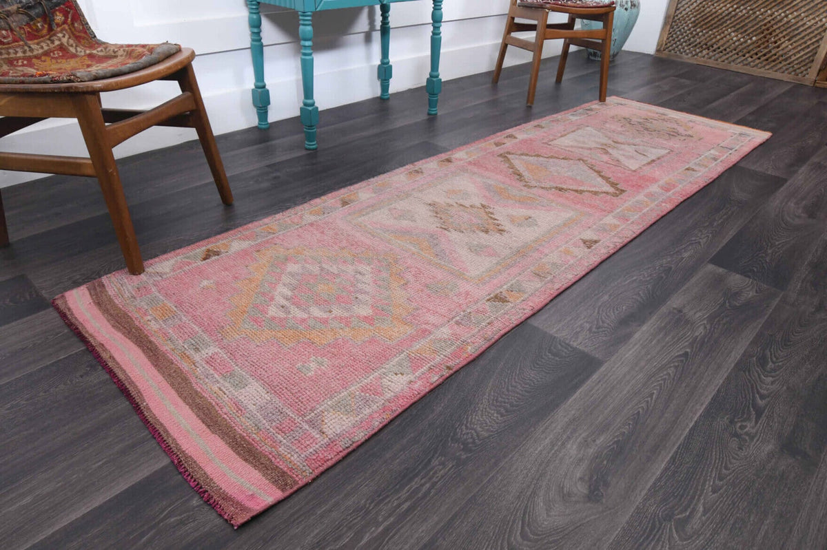 El yapımı vintage yolluk 81x279 cm oryantal desenli yün - yakın çekim doku detayı