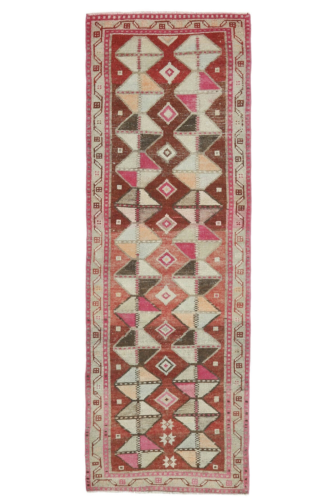 El yapımı vintage yolluk 97x290 cm i̇kat desenli yün