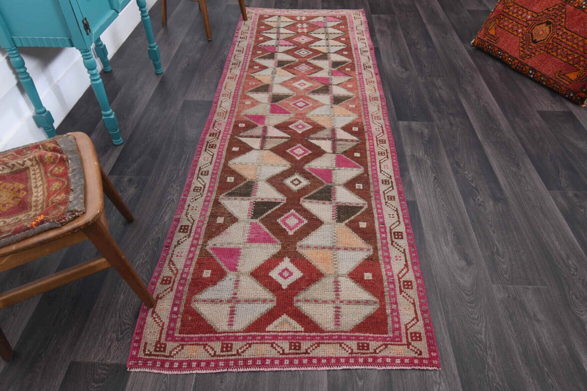 El yapımı vintage yolluk 97x290 cm i̇kat desenli yün - detay görünümü
