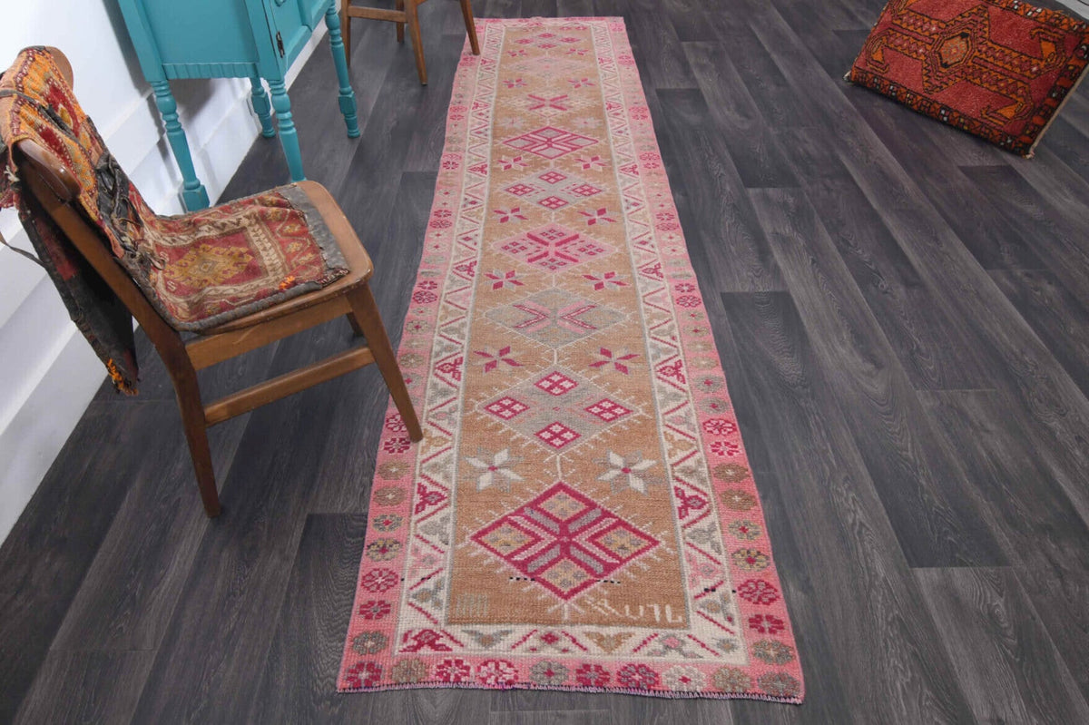 1970'lerden Anadolu kökenli ikat desenli el dokuma vintage yolluk, 81x360 cm