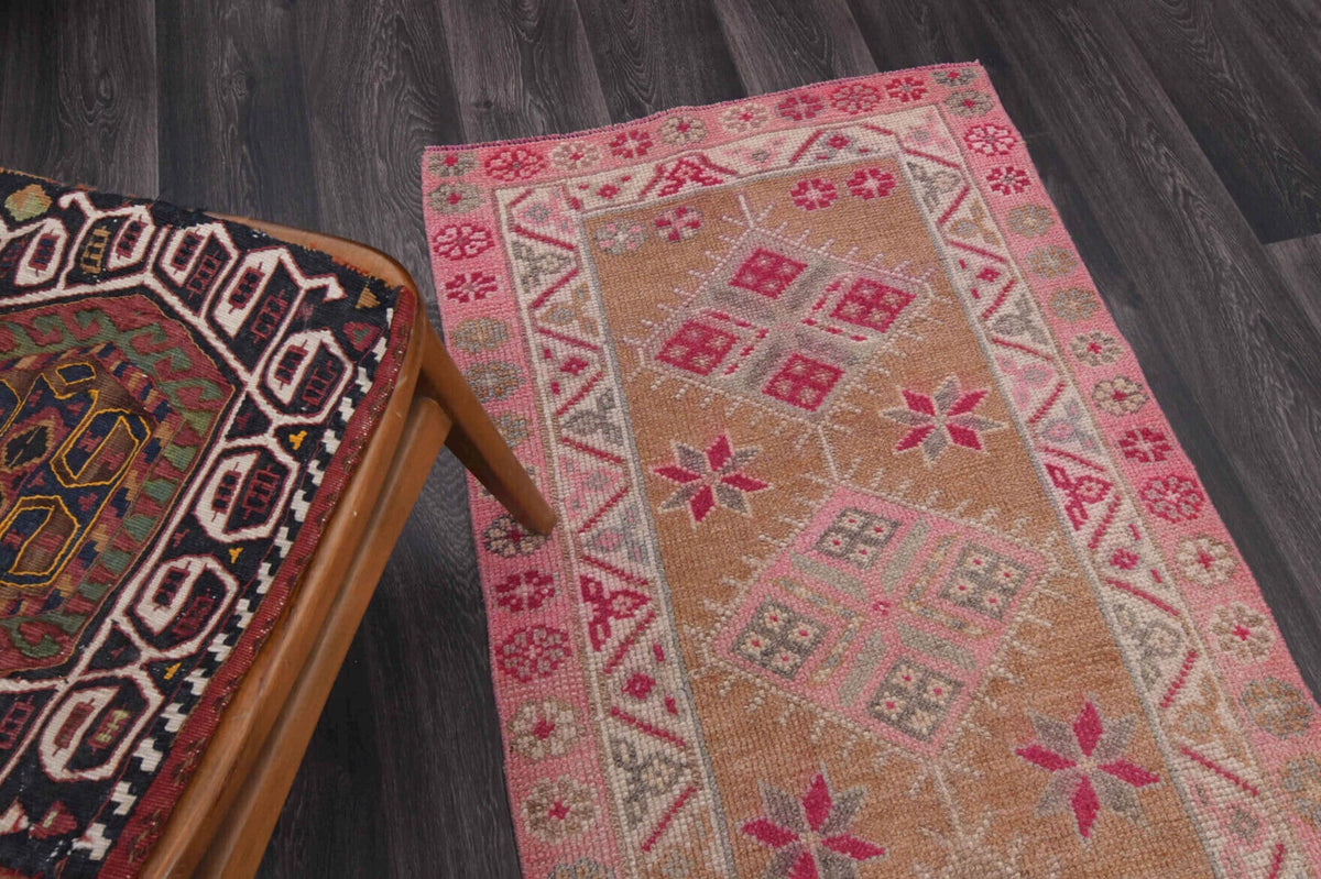 Antre ve koridor için ikat desenli el dokuma vintage yolluk – 81x360 cm