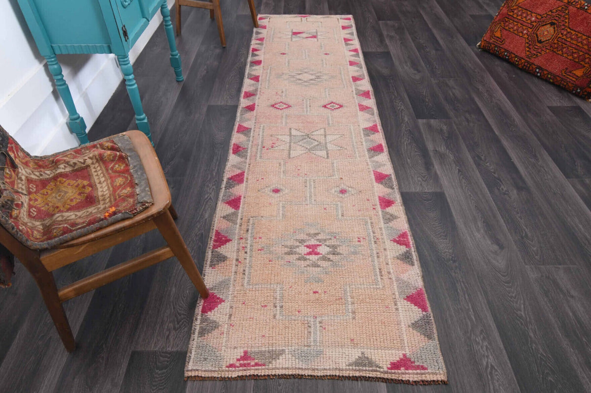 El yapımı vintage yolluk 79x305 cm geometrik desenli yün - detay görünümü