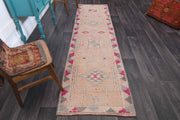 1970'lerden Anadolu kökenli geometrik desenli el dokuma vintage yolluk, 80x304 cm