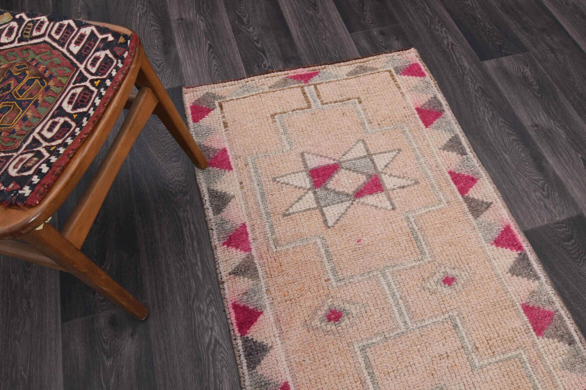 Antre ve koridor için geometrik desenli el dokuma vintage yolluk – 80x304 cm