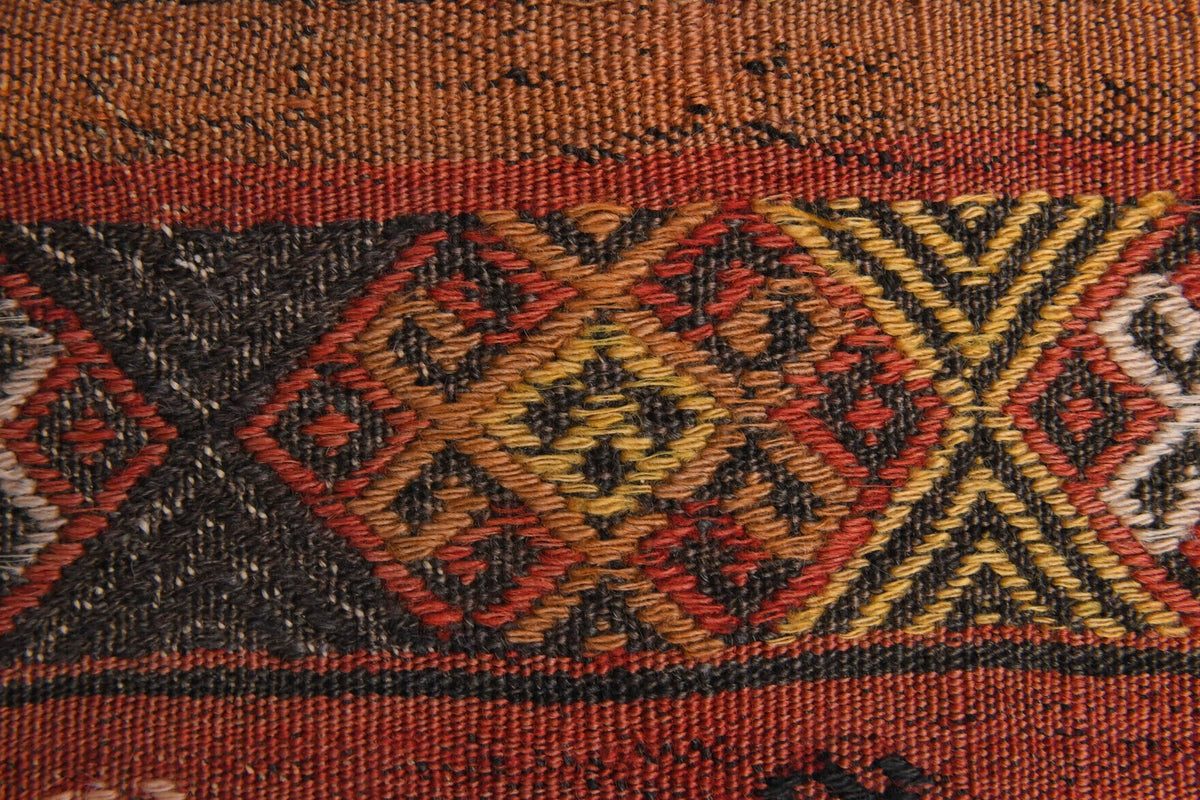 El yapımı vintage halı 74x203 cm i̇kat desenli yün - üstten görünüm