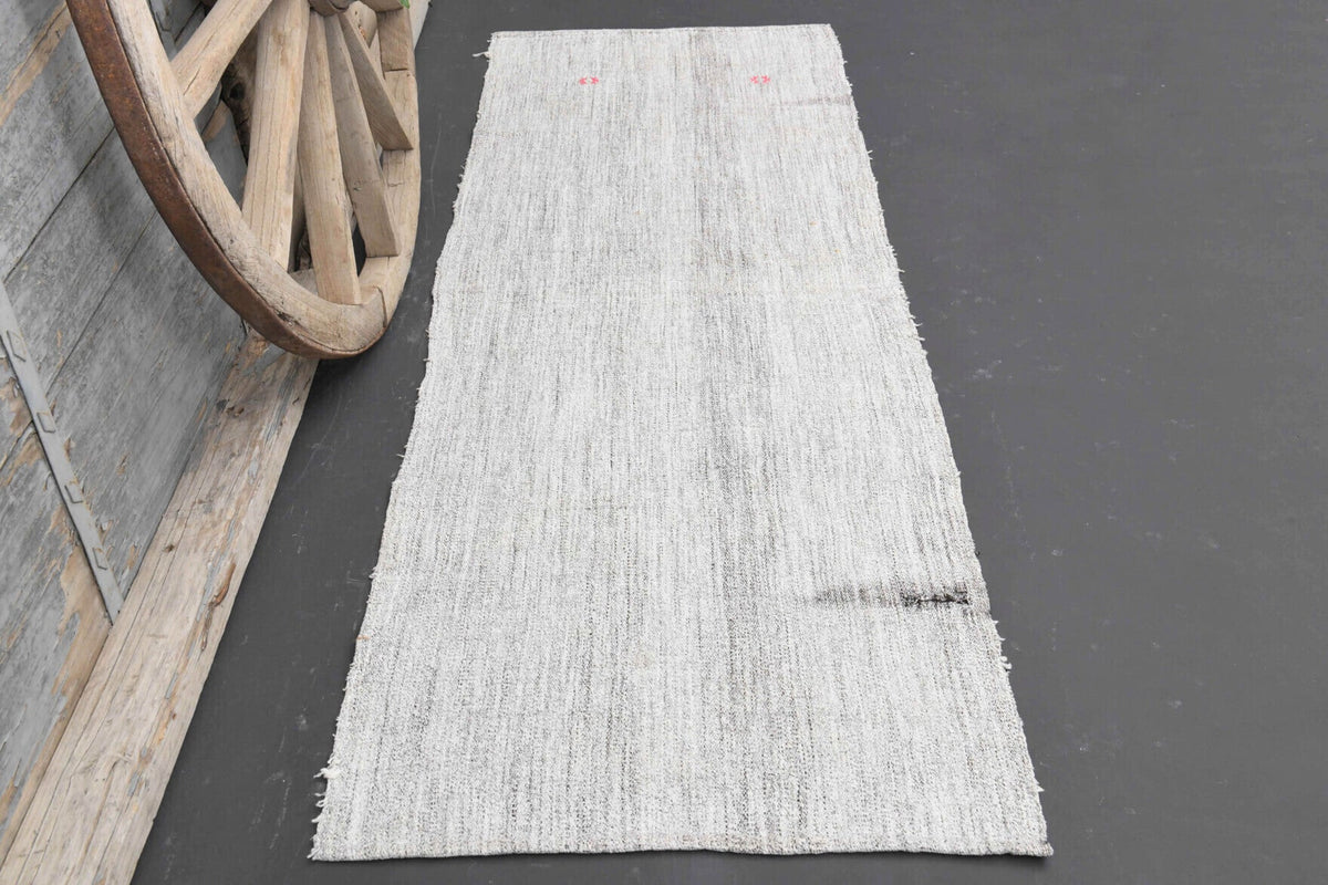 El yapımı vintage halı 79x224 cm i̇kat desenli yün - detay görünümü