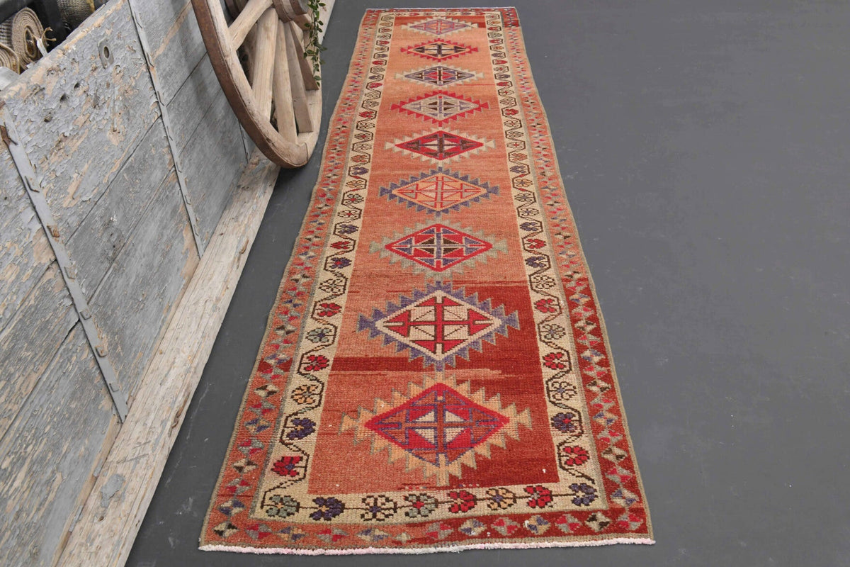 El yapımı vintage yolluk 89x351 cm tribal desenli yün - detay görünümü