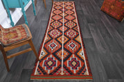 1960'lardan Anadolu kökenli ikat desenli vintage kilim yolluk, 83x315 cm
