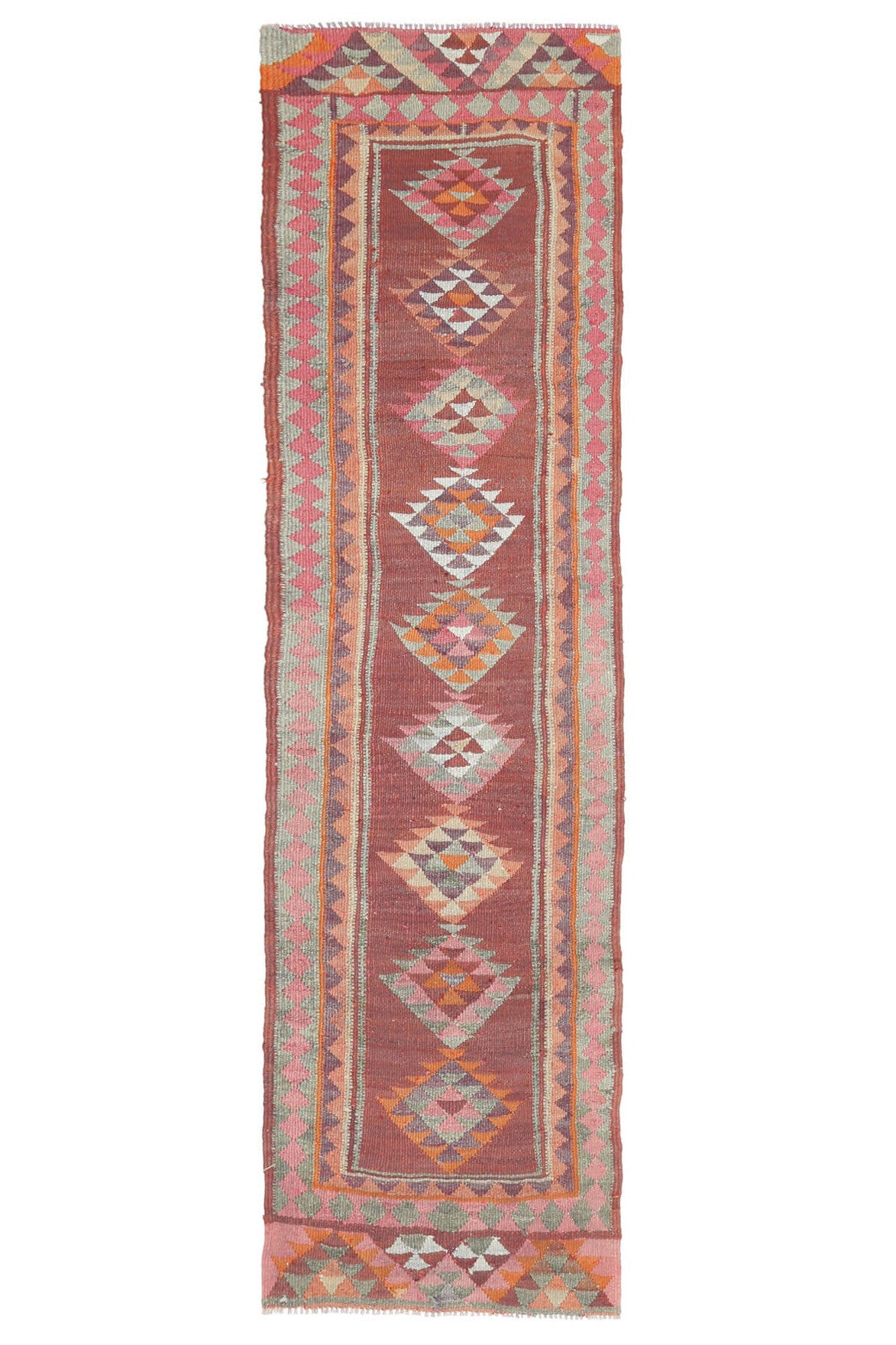 El yapımı vintage yolluk 86x310 cm oryantal desenli yün