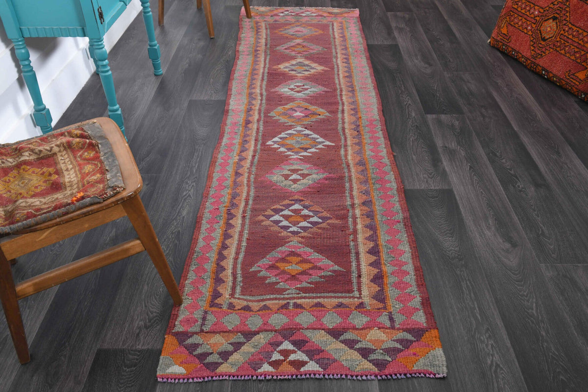 El yapımı vintage yolluk 86x310 cm oryantal desenli yün - detay görünümü
