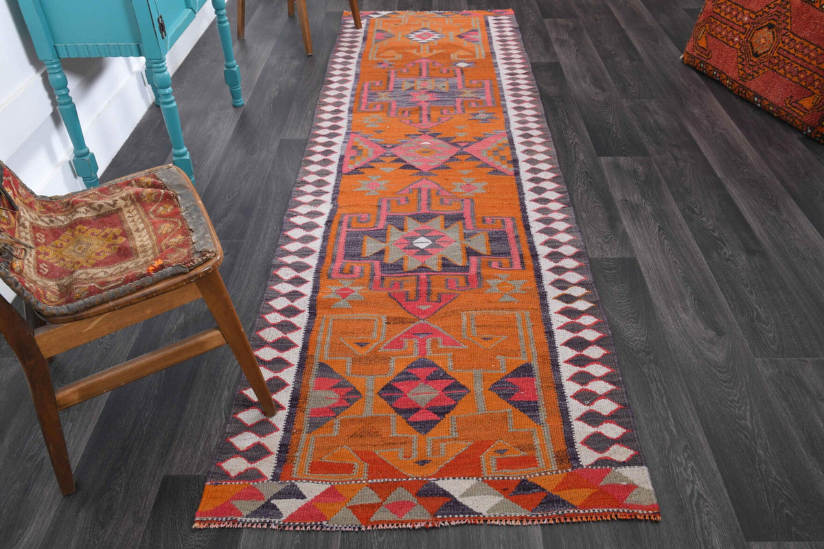 El yapımı vintage yolluk 94x305 cm oryantal desenli yün - detay görünümü