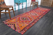 El yapımı vintage yolluk 102x325 cm oryantal desenli yün - detay görünümü
