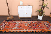 1960'lardan Anadolu kökenli ikat desenli vintage kilim yolluk, 100x295 cm