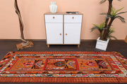 1960'lardan Anadolu kökenli ikat desenli vintage kilim yolluk, 95x294 cm