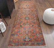 1970'lerden Batı İran Bölgesi kökenli çiçek desenli el dokuma vintage yolluk, 90x310 cm