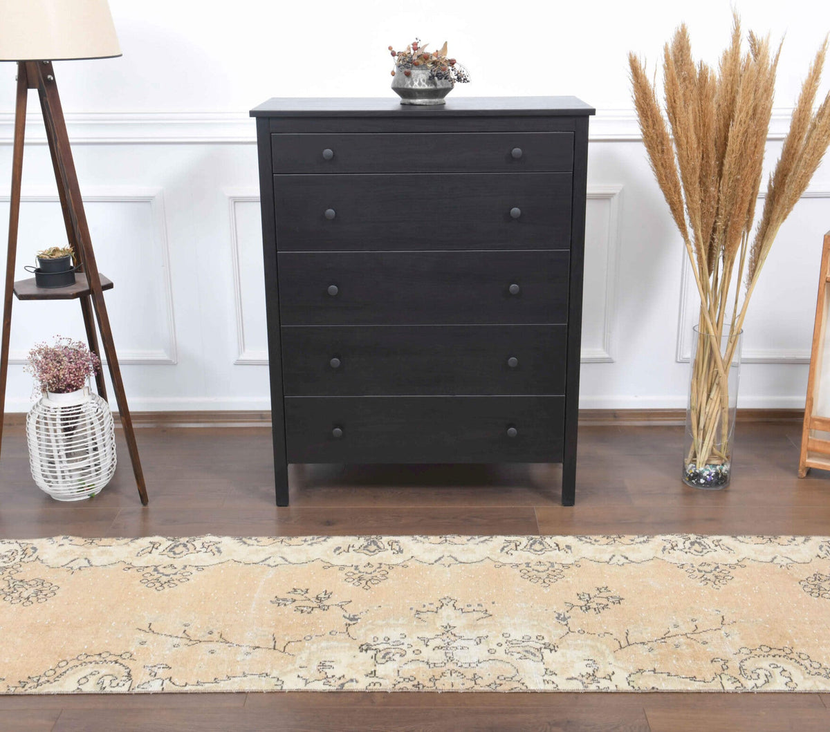 El yapımı vintage yolluk 71x259 cm çiçek desenli desenli yün - detay görünümü