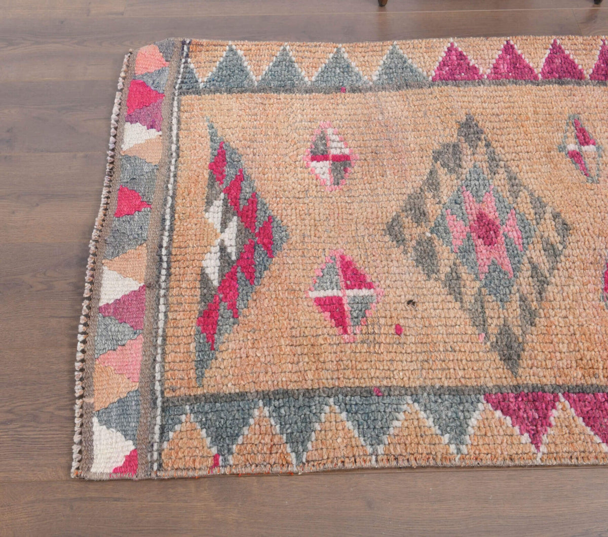 Antre ve koridor için oryantal desenli el dokuma vintage yolluk – 85x350 cm