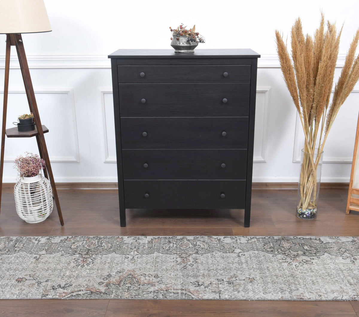 Vintage yolluk 64x297 cm – gri oryantal desenli, el dokuma
