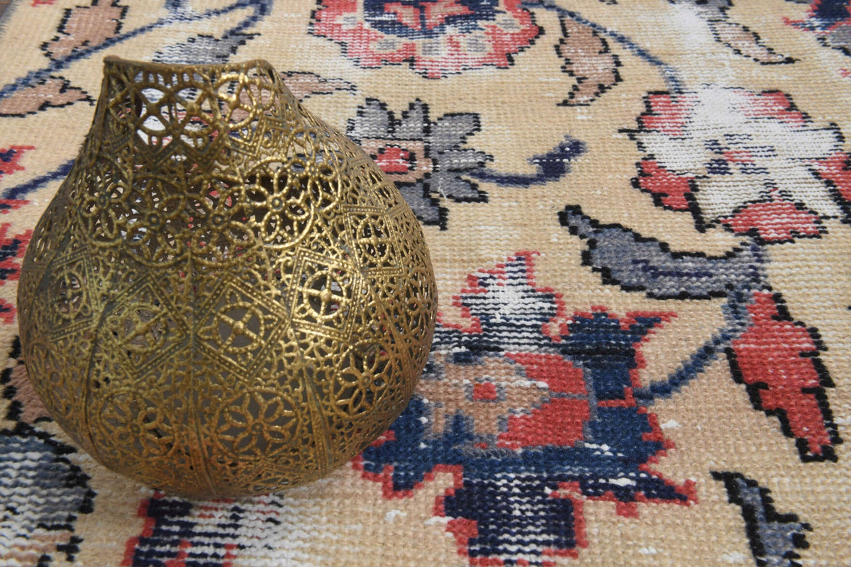 El yapımı vintage yolluk 66x305 cm çiçek desenli desenli yün - detay görünümü