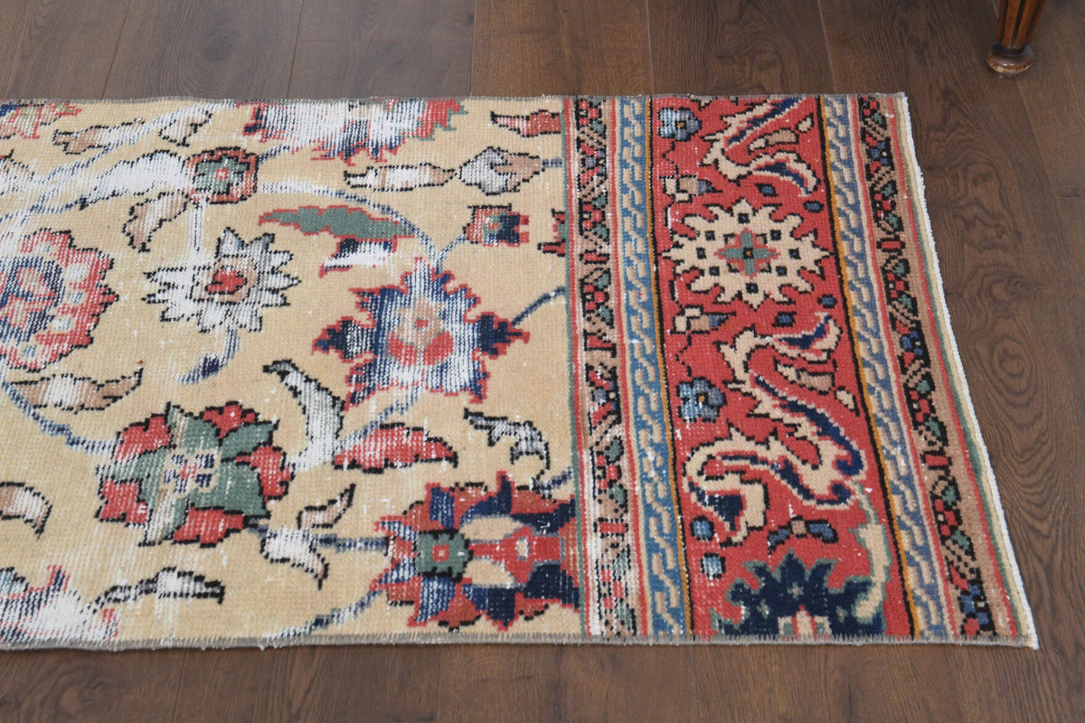 El yapımı vintage yolluk 66x305 cm çiçek desenli desenli yün - açık alan görünümü