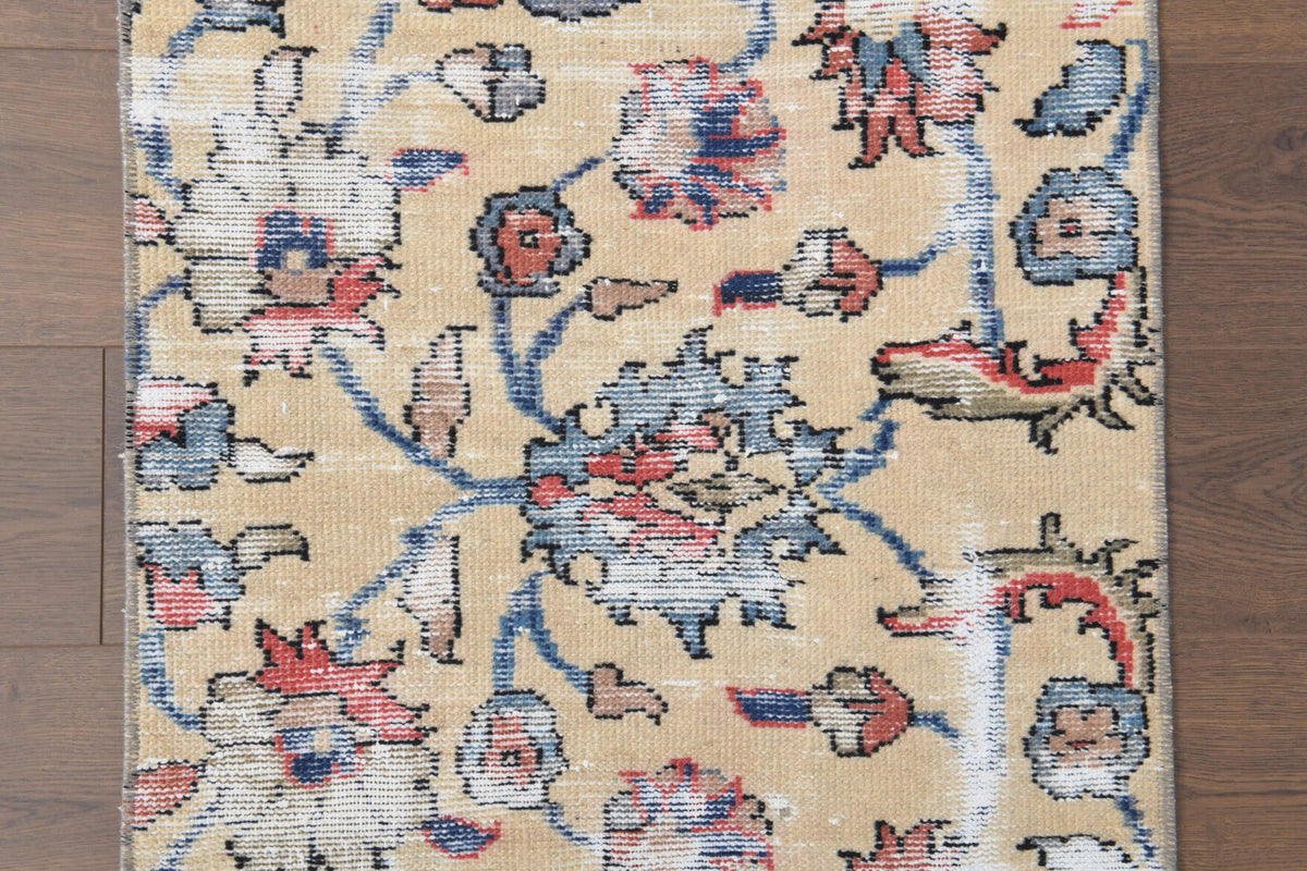 El yapımı vintage yolluk 66x305 cm çiçek desenli desenli yün - farklı açıdan görünüm