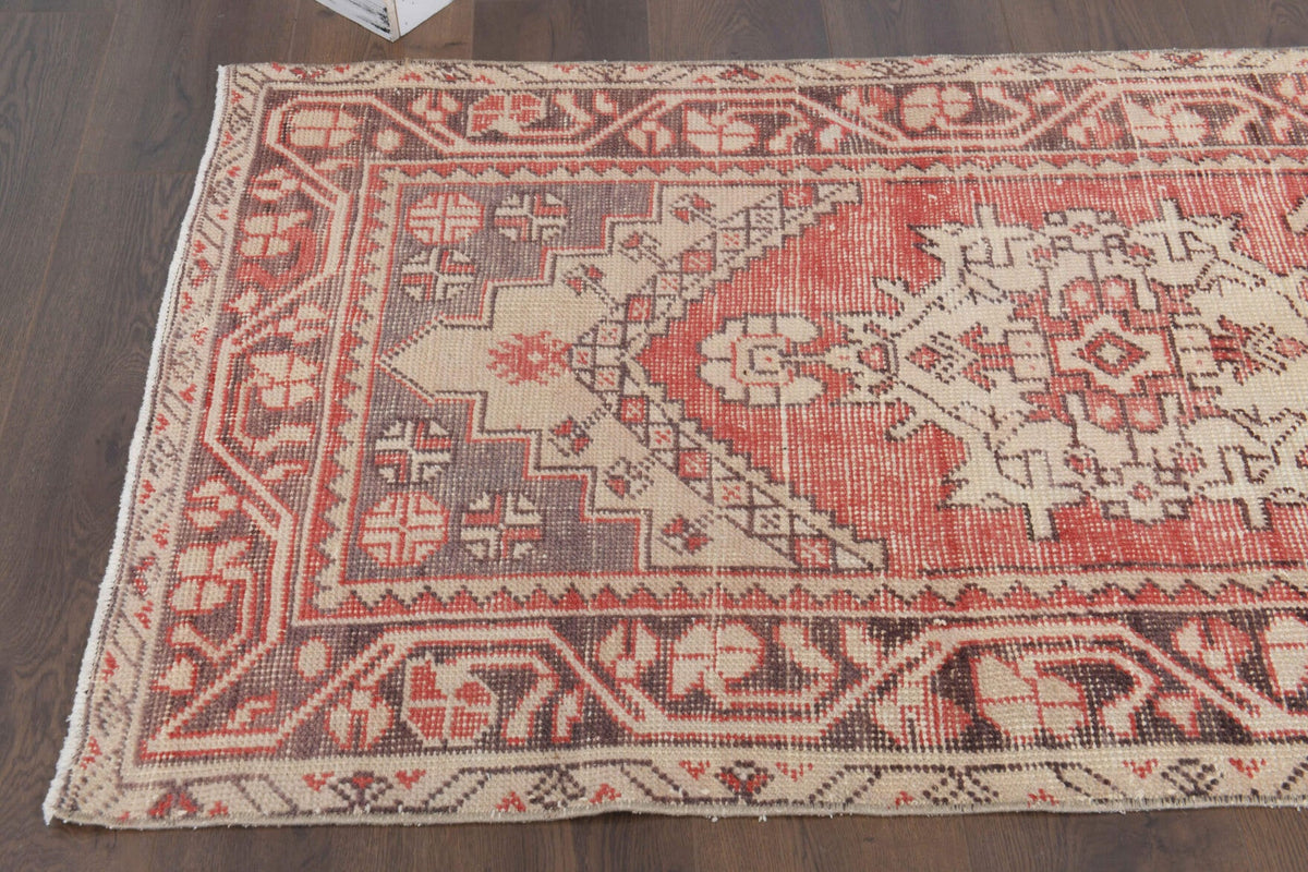 Turuncu renkli el dokuma vintage yolluk, yün hav, pamuk taban