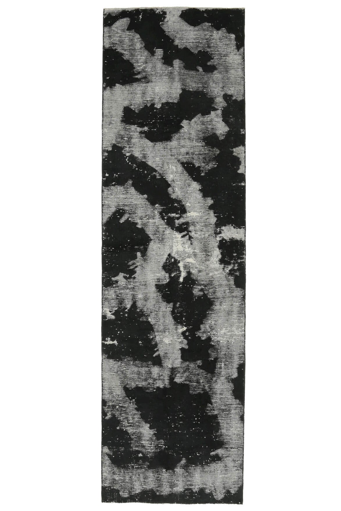 83x290 cm gri ve siyah düz zeminli el dokuma vintage yolluk – üstten tam görünüm