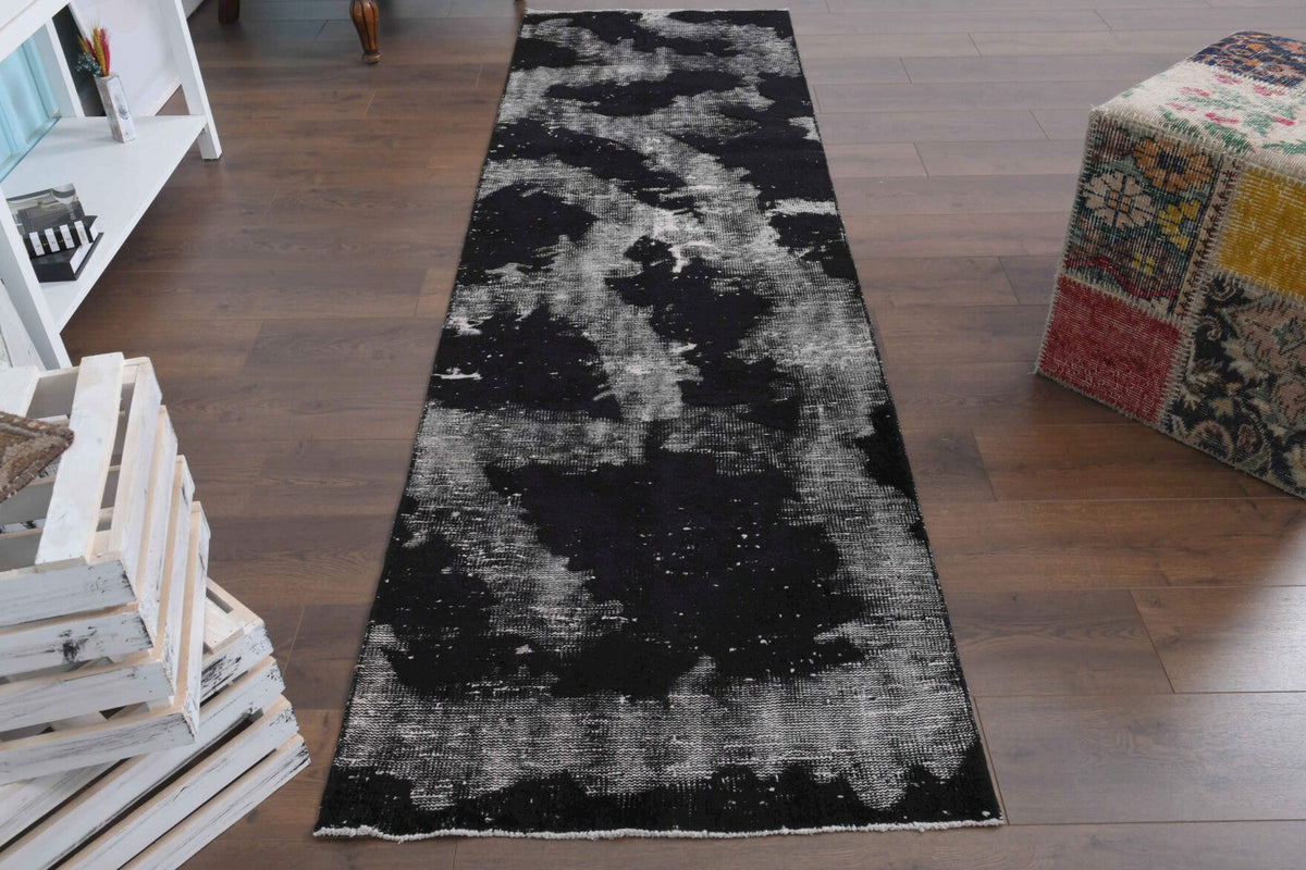 El yapımı vintage yolluk 61x274 cm düz desenli yün - yakın çekim doku detayı
