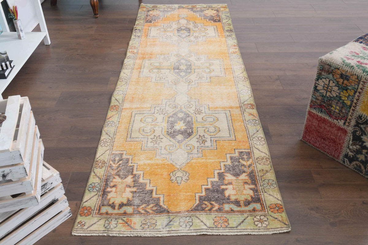 El yapımı vintage yolluk 91x287 cm oryantal desenli yün - detay görünümü