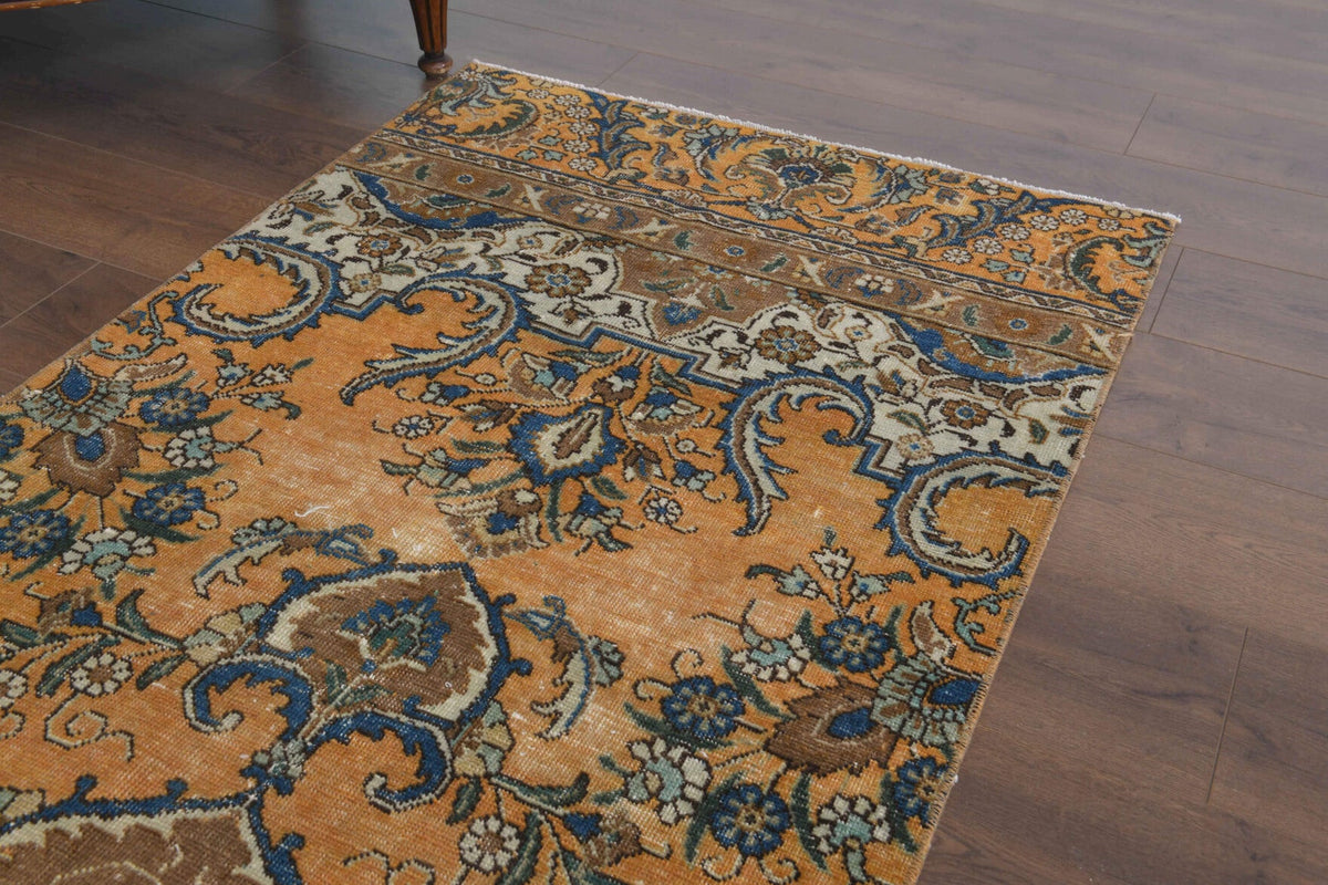 Antre ve koridor için oryantal desenli el dokuma vintage yolluk – 93x340 cm