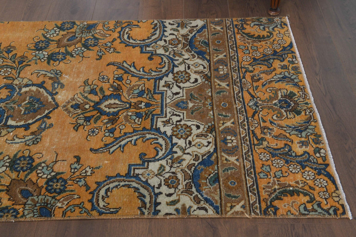 Vintage yolluk 93x340 cm – kahverengi, turuncu ve bej oryantal desenli, el dokuma