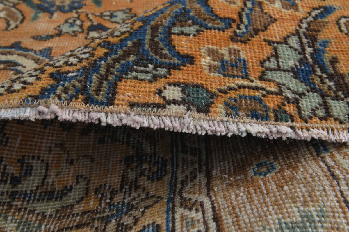 Pera Halı tek parça koleksiyonu: oryantal desenli el dokuma vintage yolluk, kahverengi, turuncu ve bej