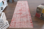 1970'lerden Anadolu kökenli soyut desenli el dokuma vintage yolluk, 90x290 cm