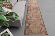 1970'lerden Anadolu kökenli tribal desenli el dokuma vintage yolluk, 84x350 cm