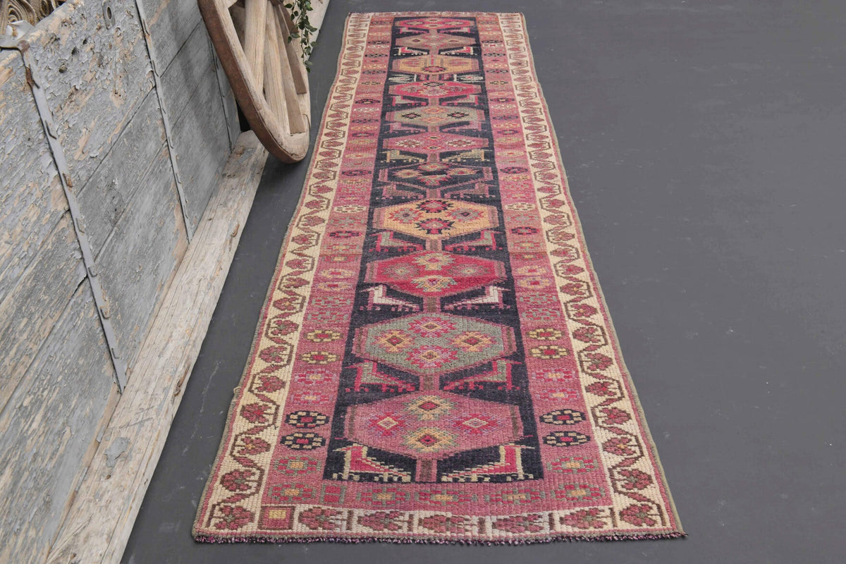 El yapımı vintage yolluk 86x340 cm tribal desenli yün - detay görünümü
