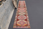 1970'lerden Anadolu kökenli tribal desenli el dokuma vintage yolluk, 66x350 cm