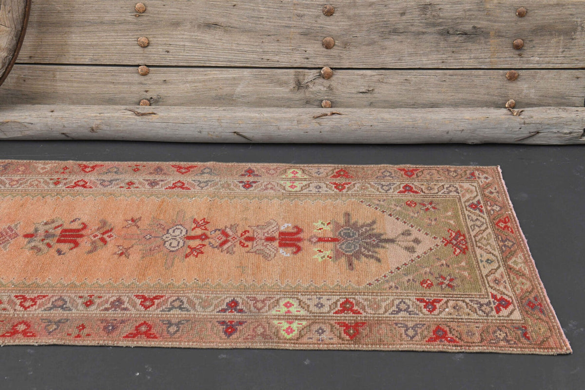 Antre ve koridor için oryantal desenli el dokuma vintage yolluk – 85x382 cm