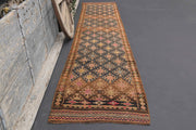 1970'lerden Anadolu kökenli ikat desenli el dokuma vintage yolluk, 85x410 cm