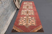 1970'lerden Anadolu kökenli tribal desenli el dokuma vintage yolluk, 95x355 cm
