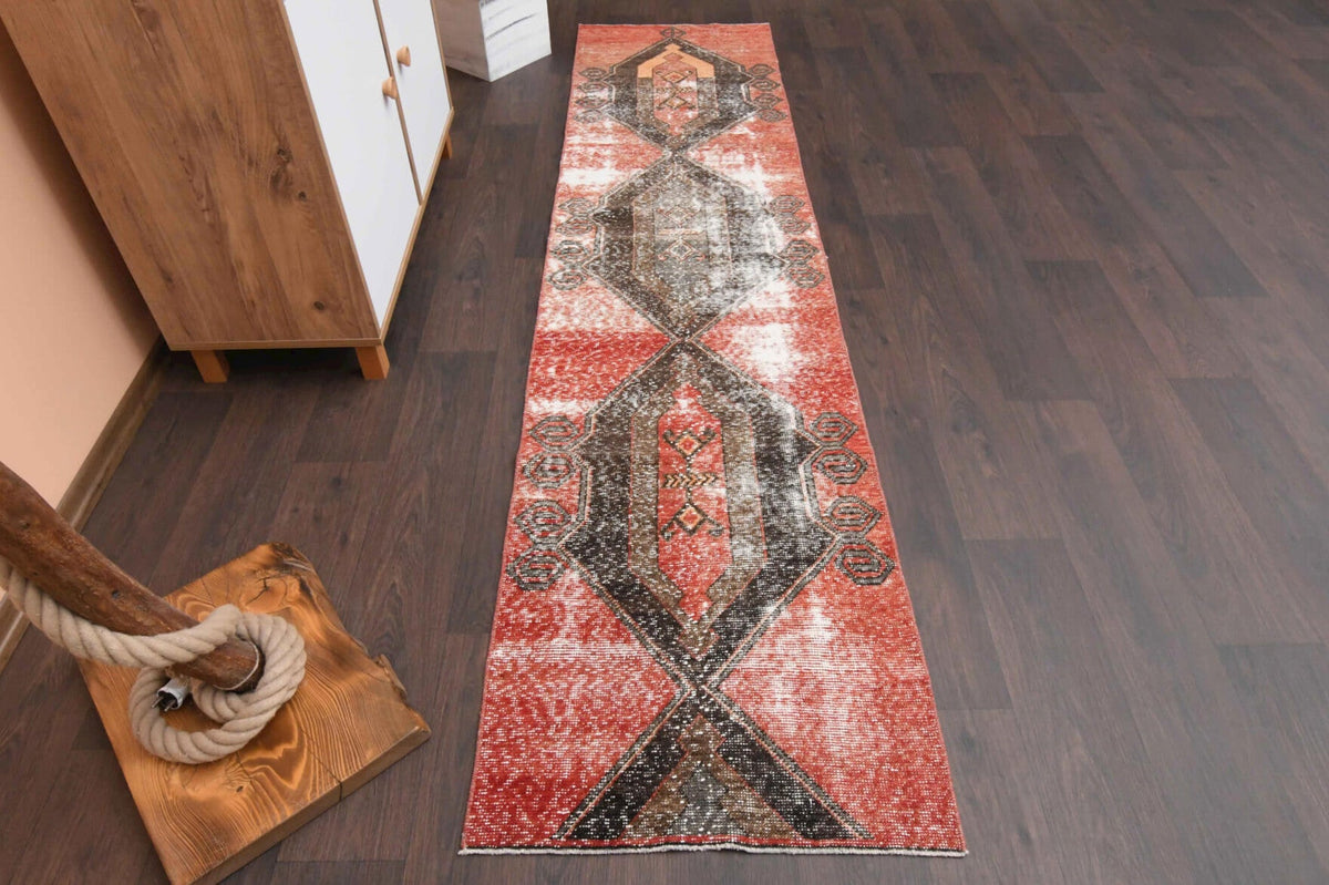 El yapımı vintage yolluk 64x272 cm geometrik desenli yün - detay görünümü