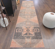 1970'lerden Anadolu kökenli geometrik desenli el dokuma vintage yolluk, 83x400 cm
