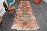 1970'lerden Anadolu kökenli tribal desenli el dokuma vintage yolluk, 117x445 cm