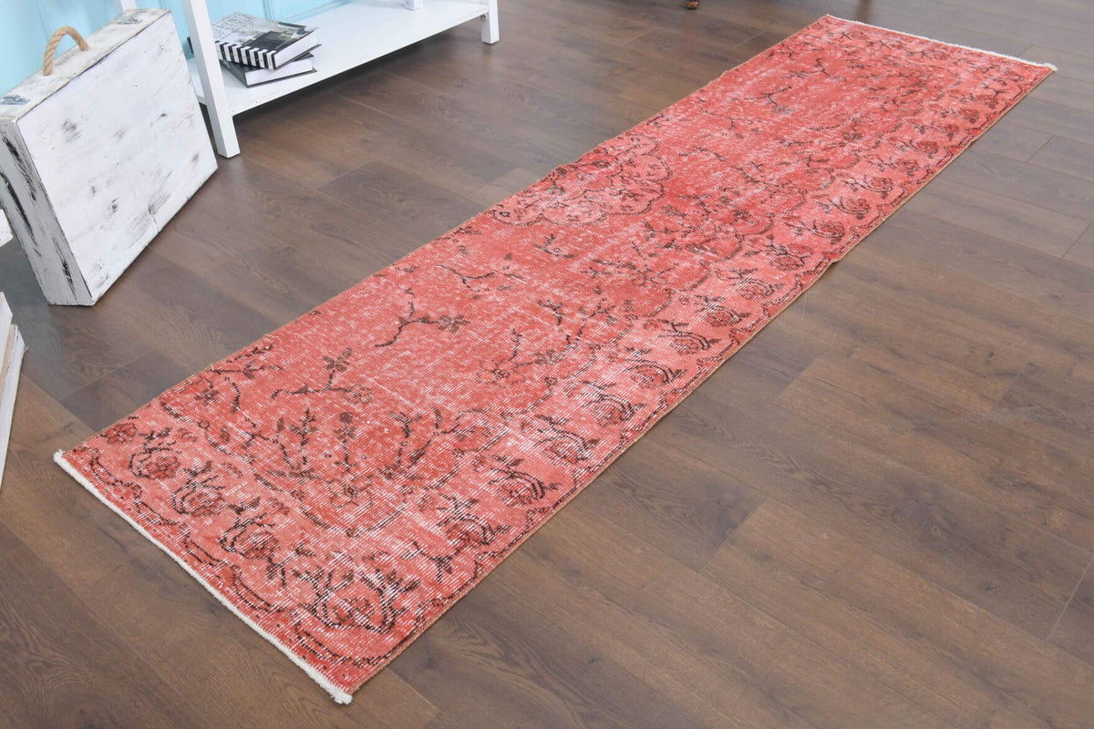 El yapımı vintage yolluk 61x244 cm çiçek desenli desenli yün - yakın çekim doku detayı