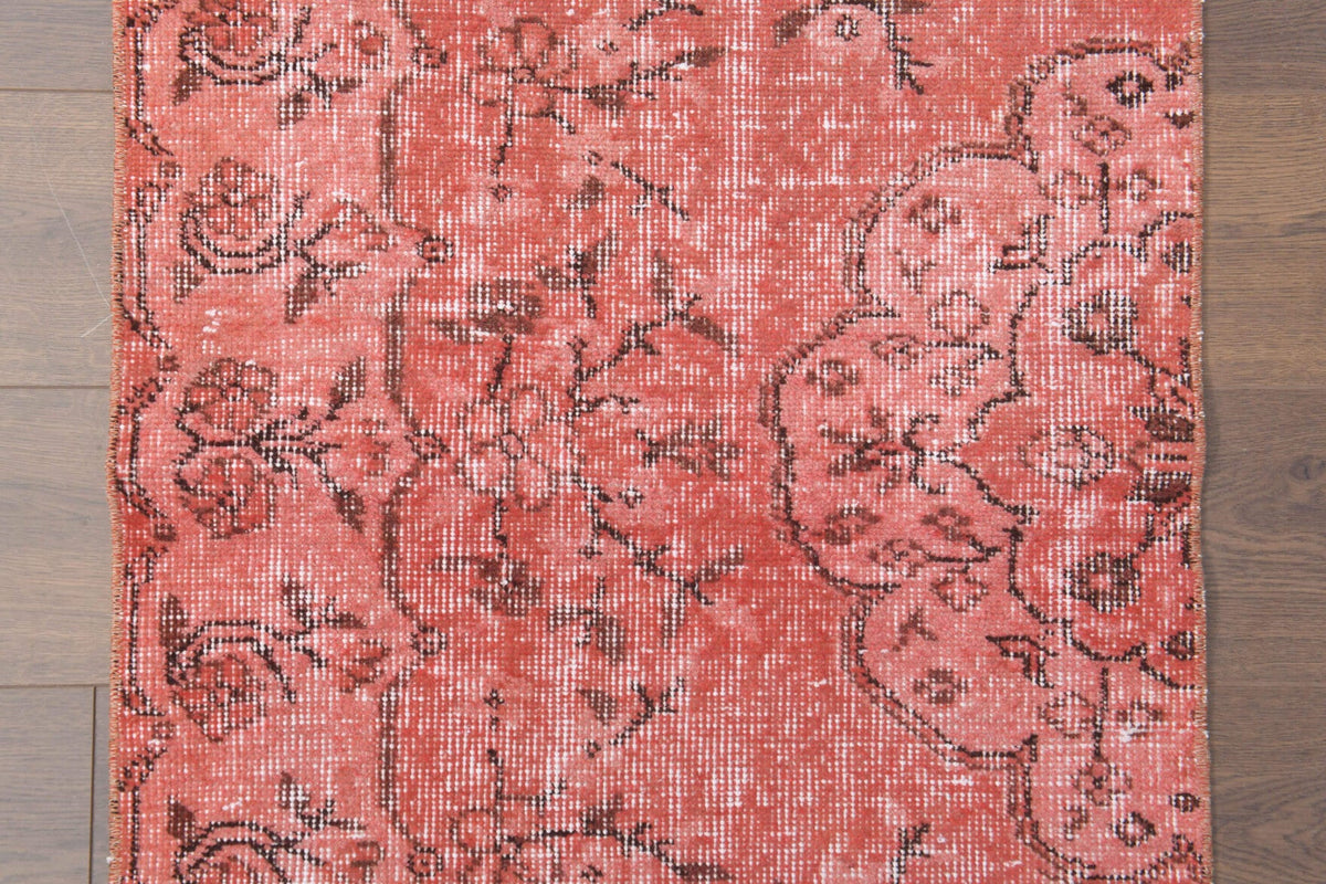 Vintage yolluk 70x258 cm – pembe ve kırmızı çiçek desenli, el dokuma