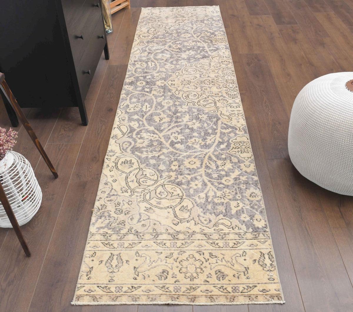El yapımı vintage yolluk 76x300 cm oryantal desenli yün - detay görünümü