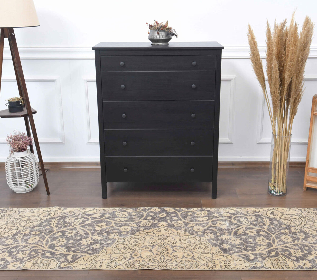 Vintage yolluk 75x300 cm – bej oryantal desenli, el dokuma
