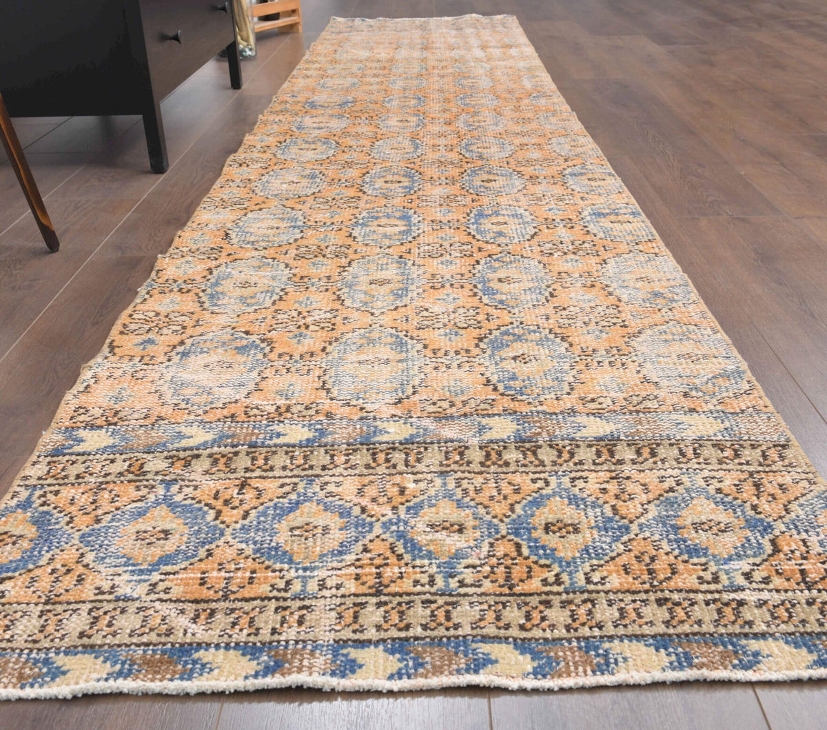 El yapımı vintage yolluk 79x351 cm çiçek desenli desenli yün - detay görünümü