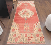 1970'lerden Anadolu kökenli oryantal desenli el dokuma vintage yolluk, 93x272 cm